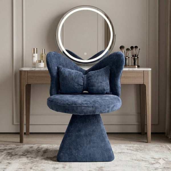 English Elm Vanity Swivel Accent Chair Butterfly Back Chenille Velvet Upholstered for Bedroom or Dining Dark Blue W2500P481989