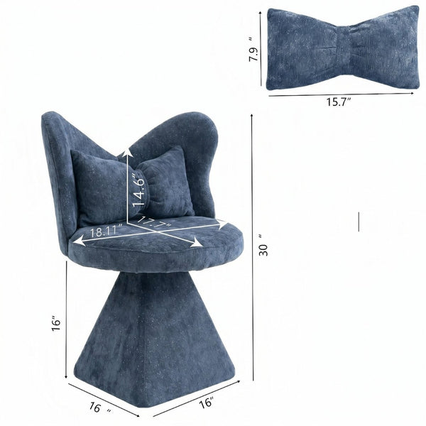 English Elm Vanity Swivel Accent Chair Butterfly Back Chenille Velvet Upholstered for Bedroom or Dining Dark Blue W2500P481989