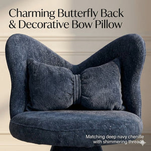 English Elm Vanity Swivel Accent Chair Butterfly Back Chenille Velvet Upholstered for Bedroom or Dining Dark Blue W2500P481989