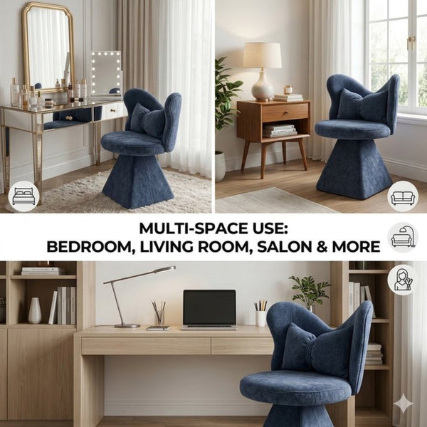 English Elm Vanity Swivel Accent Chair Butterfly Back Chenille Velvet Upholstered for Bedroom or Dining Dark Blue W2500P481989
