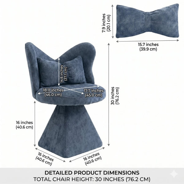 English Elm Vanity Swivel Accent Chair Butterfly Back Chenille Velvet Upholstered for Bedroom or Dining Dark Blue W2500P481989