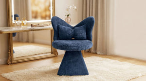 English Elm Vanity Swivel Accent Chair Butterfly Back Chenille Velvet Upholstered for Bedroom or Dining Dark Blue W2500P481989