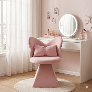 English Elm Vanity Swivel Accent Chair Butterfly Back Chenille Velvet Upholstered for Bedroom or Dining Pink W2500P483010