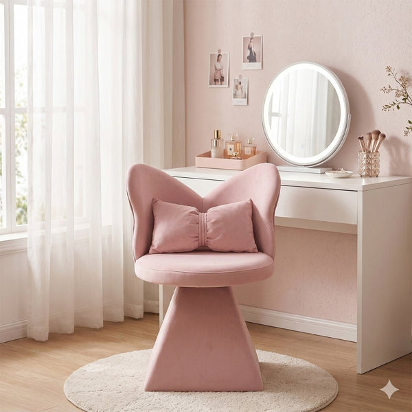 English Elm Vanity Swivel Accent Chair Butterfly Back Chenille Velvet Upholstered for Bedroom or Dining Pink W2500P483010