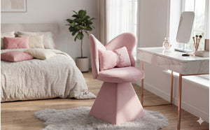 English Elm Vanity Swivel Accent Chair Butterfly Back Chenille Velvet Upholstered for Bedroom or Dining Pink W2500P483010