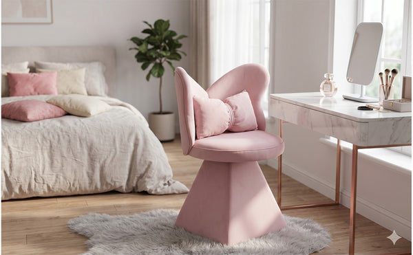 English Elm Vanity Swivel Accent Chair Butterfly Back Chenille Velvet Upholstered for Bedroom or Dining Pink W2500P483010