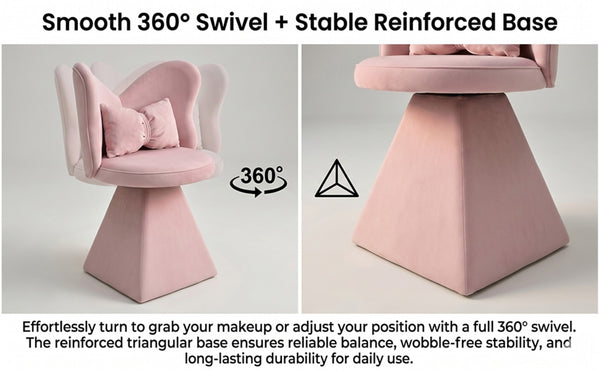 English Elm Vanity Swivel Accent Chair Butterfly Back Chenille Velvet Upholstered for Bedroom or Dining Pink W2500P483010