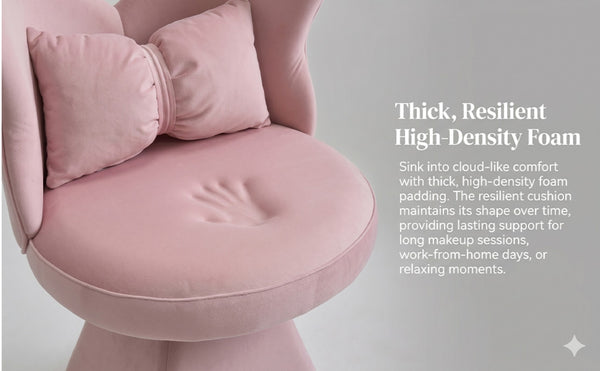 English Elm Vanity Swivel Accent Chair Butterfly Back Chenille Velvet Upholstered for Bedroom or Dining Pink W2500P483010