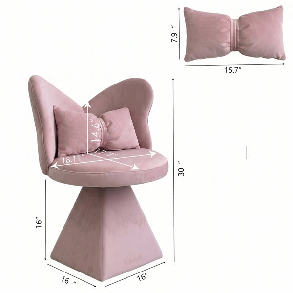 English Elm Vanity Swivel Accent Chair Butterfly Back Chenille Velvet Upholstered for Bedroom or Dining Pink W2500P483010
