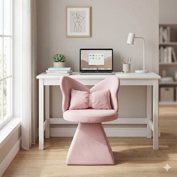 English Elm Vanity Swivel Accent Chair Butterfly Back Chenille Velvet Upholstered for Bedroom or Dining Pink W2500P483010