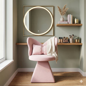 English Elm Vanity Swivel Accent Chair Butterfly Back Chenille Velvet Upholstered for Bedroom or Dining Pink W2500P483010