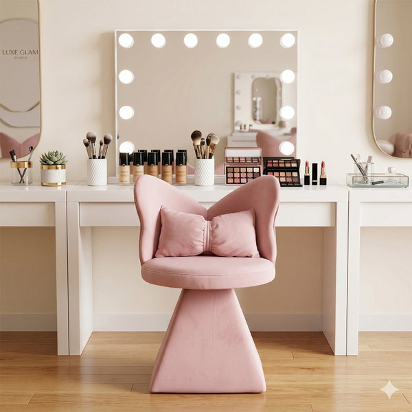 English Elm Vanity Swivel Accent Chair Butterfly Back Chenille Velvet Upholstered for Bedroom or Dining Pink W2500P483010