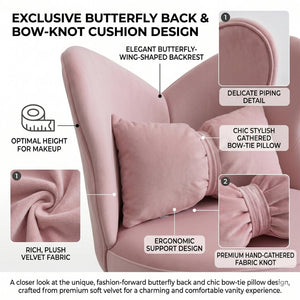 English Elm Vanity Swivel Accent Chair Butterfly Back Chenille Velvet Upholstered for Bedroom or Dining Pink W2500P483010