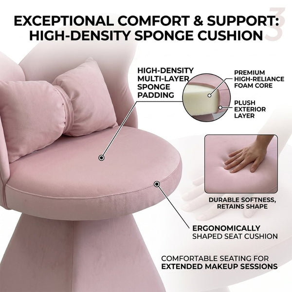 English Elm Vanity Swivel Accent Chair Butterfly Back Chenille Velvet Upholstered for Bedroom or Dining Pink W2500P483010