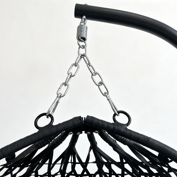 English Elm Foldable Hanging Egg Chair Hdpe Wicker Stand Cushion Patio Balcony 350 Lbs Black W2500P494295