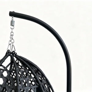 English Elm Foldable Hanging Egg Chair Hdpe Wicker Stand Cushion Patio Balcony 350 Lbs Black W2500P494295