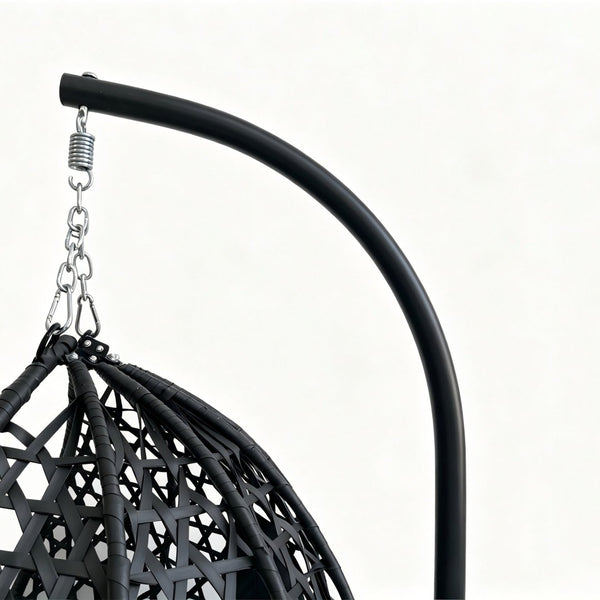 English Elm Foldable Hanging Egg Chair Hdpe Wicker Stand Cushion Patio Balcony 350 Lbs Black W2500P494295