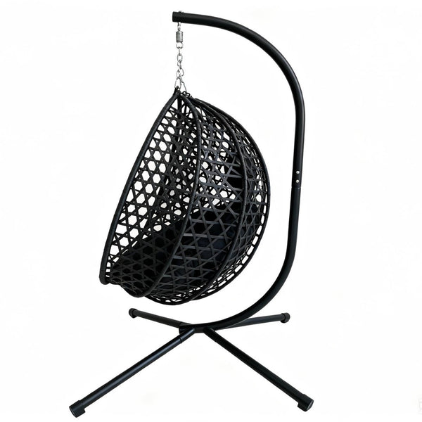 English Elm Foldable Hanging Egg Chair Hdpe Wicker Stand Cushion Patio Balcony 350 Lbs Black W2500P494295