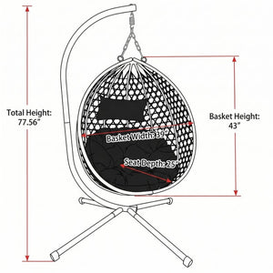 English Elm Foldable Hanging Egg Chair Hdpe Wicker Stand Cushion Patio Balcony 350 Lbs Black W2500P494295