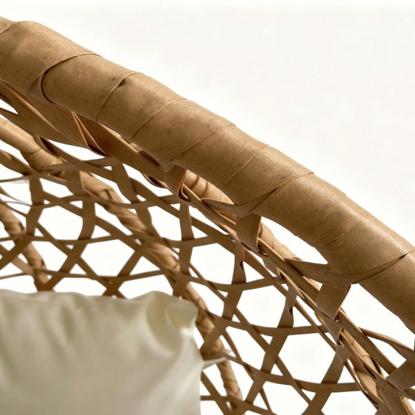 English Elm Foldable Hanging Egg Chair Hdpe Wicker Stand Cushion Patio Balcony 350 Lbs Beige+Yellow W2500P494296