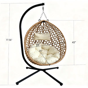 English Elm Foldable Hanging Egg Chair Hdpe Wicker Stand Cushion Patio Balcony 350 Lbs Beige+Yellow W2500P494296