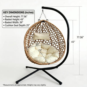 English Elm Foldable Hanging Egg Chair Hdpe Wicker Stand Cushion Patio Balcony 350 Lbs Beige+Yellow W2500P494296