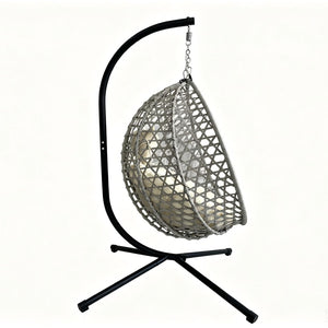 English Elm Foldable Hanging Egg Chair Hdpe Wicker Stand Cushion Patio Balcony 350 Lbs Beige+Grey W2500P494297