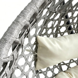 English Elm Foldable Hanging Egg Chair Hdpe Wicker Stand Cushion Patio Balcony 350 Lbs Beige+Grey W2500P494297