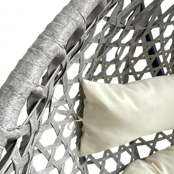 English Elm Foldable Hanging Egg Chair Hdpe Wicker Stand Cushion Patio Balcony 350 Lbs Beige+Grey W2500P494297