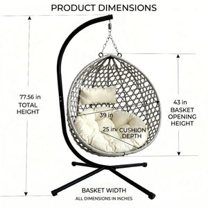 English Elm Foldable Hanging Egg Chair Hdpe Wicker Stand Cushion Patio Balcony 350 Lbs Beige+Grey W2500P494297