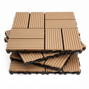 English Elm Wpc Interlocking Outdoor Deck Tiles 25 Pack Wood Plastic Composite Patio Flooring Set Natural Wood 8 Panel W2500P512730