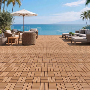 English Elm Wpc Interlocking Outdoor Deck Tiles 25 Pack Wood Plastic Composite Patio Flooring Set Natural Wood 8 Panel W2500P512730