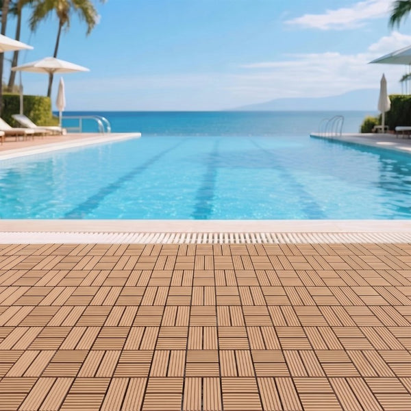 English Elm Wpc Interlocking Outdoor Deck Tiles 25 Pack Wood Plastic Composite Patio Flooring Set Natural Wood 8 Panel W2500P512730