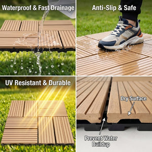 English Elm Wpc Interlocking Outdoor Deck Tiles 25 Pack Wood Plastic Composite Patio Flooring Set Natural Wood 8 Panel W2500P512730