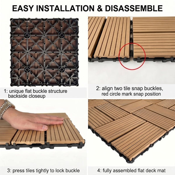 English Elm Wpc Interlocking Outdoor Deck Tiles 25 Pack Wood Plastic Composite Patio Flooring Set Natural Wood 8 Panel W2500P512730