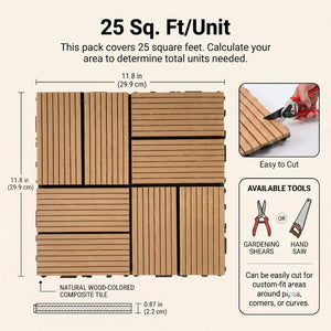 English Elm Wpc Interlocking Outdoor Deck Tiles 25 Pack Wood Plastic Composite Patio Flooring Set Natural Wood 8 Panel W2500P512730