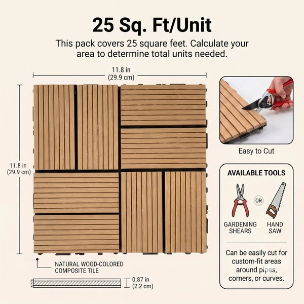 English Elm Wpc Interlocking Outdoor Deck Tiles 25 Pack Wood Plastic Composite Patio Flooring Set Natural Wood 8 Panel W2500P512730