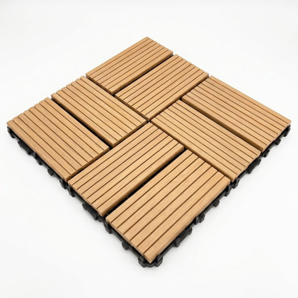 English Elm Wpc Interlocking Outdoor Deck Tiles 25 Pack Wood Plastic Composite Patio Flooring Set Natural Wood 8 Panel W2500P512730