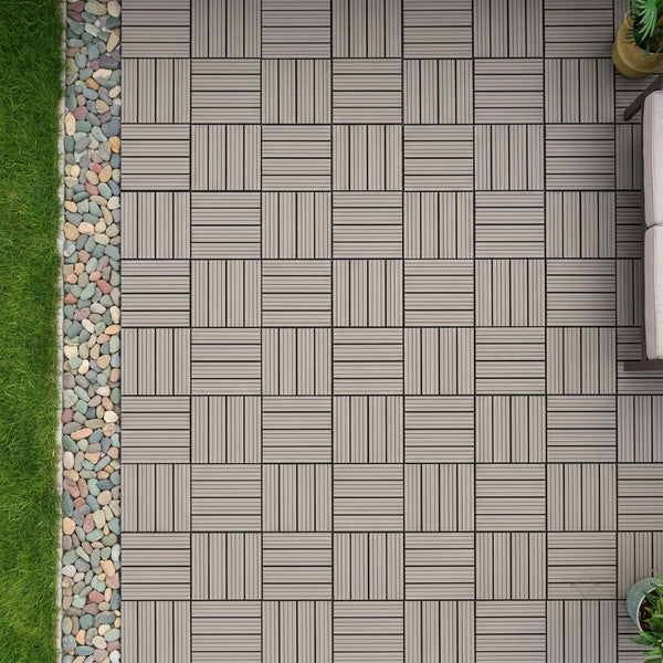 English Elm Wpc Interlocking Outdoor Deck Tiles 25 Pack Wood Plastic Composite Patio Flooring Set Dark Grey Standard Panel W2500P512732