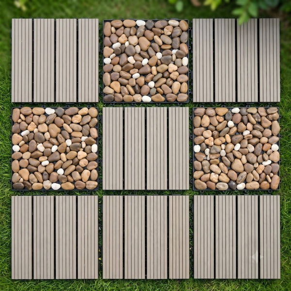 English Elm Wpc Interlocking Outdoor Deck Tiles 25 Pack Wood Plastic Composite Patio Flooring Set Dark Grey Standard Panel W2500P512732