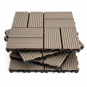 English Elm Wpc Interlocking Outdoor Deck Tiles 25 Pack Wood Plastic Composite Patio Flooring Set Dark Grey 8 Panel W2500P512734