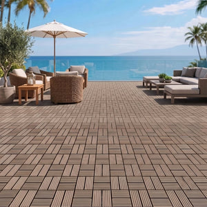 English Elm Wpc Interlocking Outdoor Deck Tiles 25 Pack Wood Plastic Composite Patio Flooring Set Dark Grey 8 Panel W2500P512734