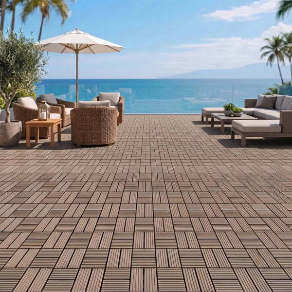 English Elm Wpc Interlocking Outdoor Deck Tiles 25 Pack Wood Plastic Composite Patio Flooring Set Dark Grey 8 Panel W2500P512734