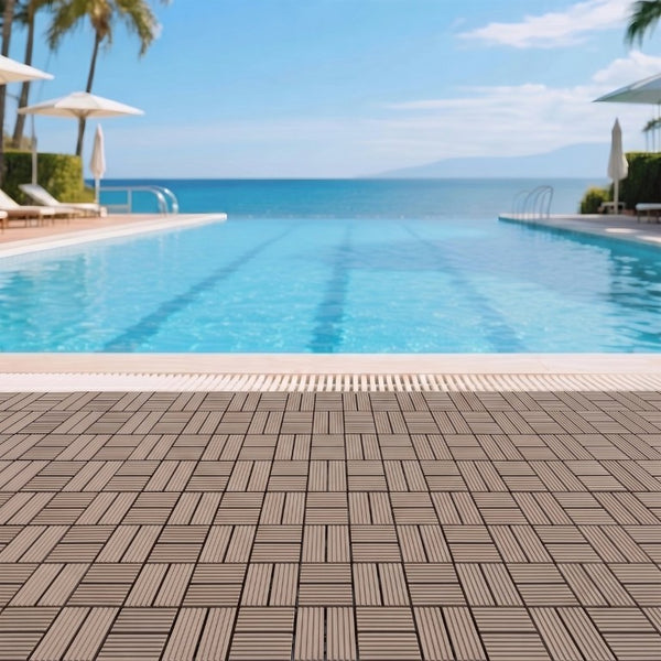 English Elm Wpc Interlocking Outdoor Deck Tiles 25 Pack Wood Plastic Composite Patio Flooring Set Dark Grey 8 Panel W2500P512734