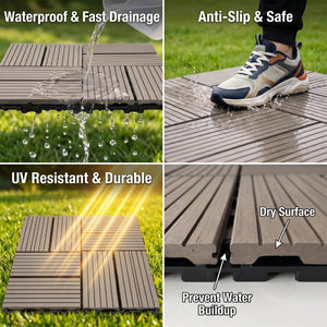 English Elm Wpc Interlocking Outdoor Deck Tiles 25 Pack Wood Plastic Composite Patio Flooring Set Dark Grey 8 Panel W2500P512734