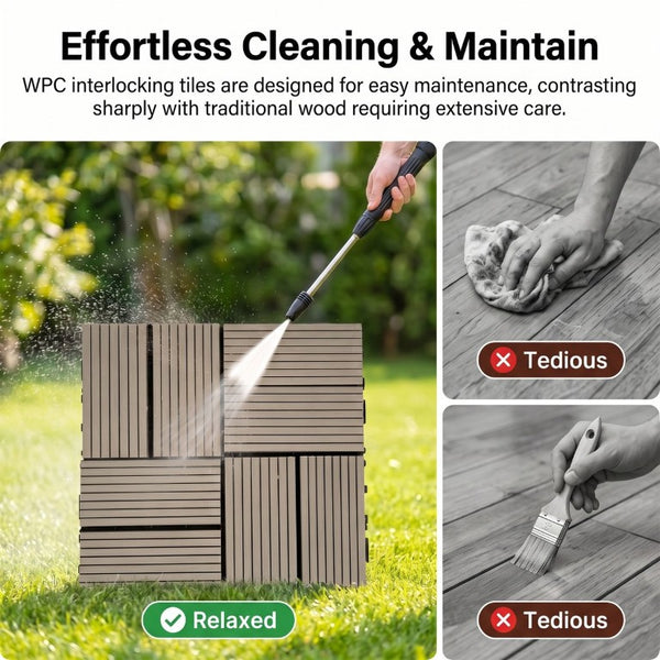 English Elm Wpc Interlocking Outdoor Deck Tiles 25 Pack Wood Plastic Composite Patio Flooring Set Dark Grey 8 Panel W2500P512734