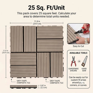 English Elm Wpc Interlocking Outdoor Deck Tiles 25 Pack Wood Plastic Composite Patio Flooring Set Dark Grey 8 Panel W2500P512734