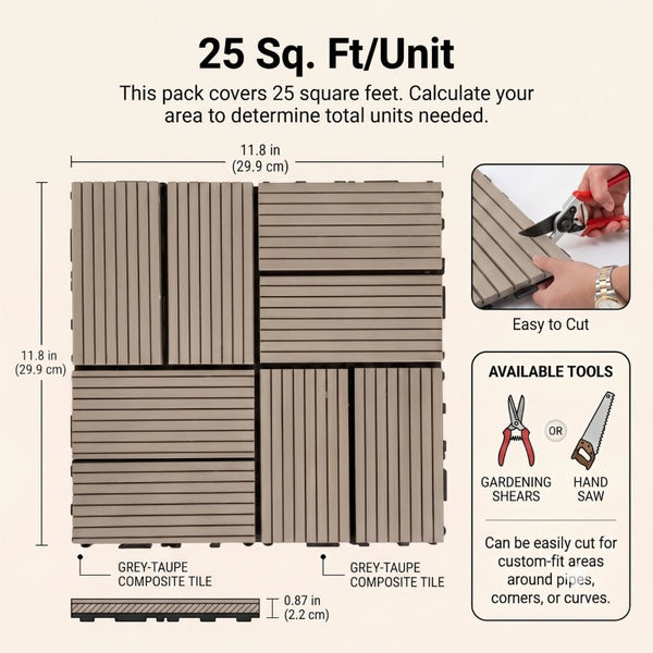 English Elm Wpc Interlocking Outdoor Deck Tiles 25 Pack Wood Plastic Composite Patio Flooring Set Dark Grey 8 Panel W2500P512734