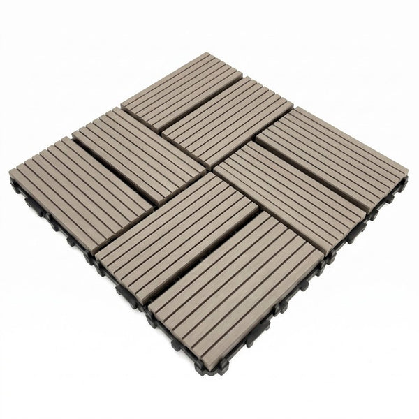 English Elm Wpc Interlocking Outdoor Deck Tiles 25 Pack Wood Plastic Composite Patio Flooring Set Dark Grey 8 Panel W2500P512734
