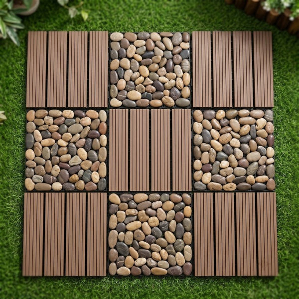 English Elm Wpc Interlocking Outdoor Deck Tiles 25 Pack Wood Plastic Composite Patio Flooring Set Light Brown Standard Panel W2500P512737